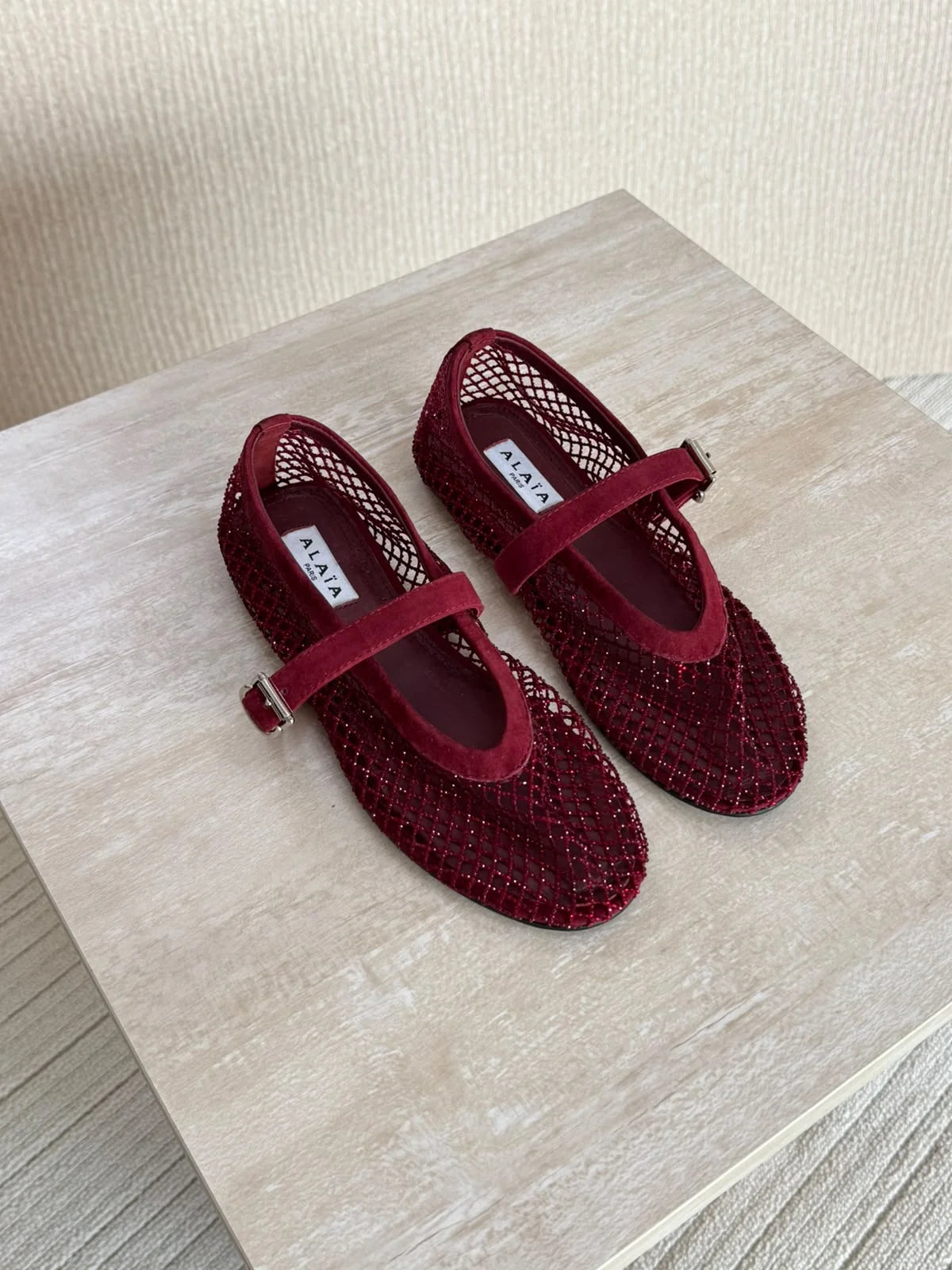 Alaia Fishnet Ballet Flats in Crystal Mesh