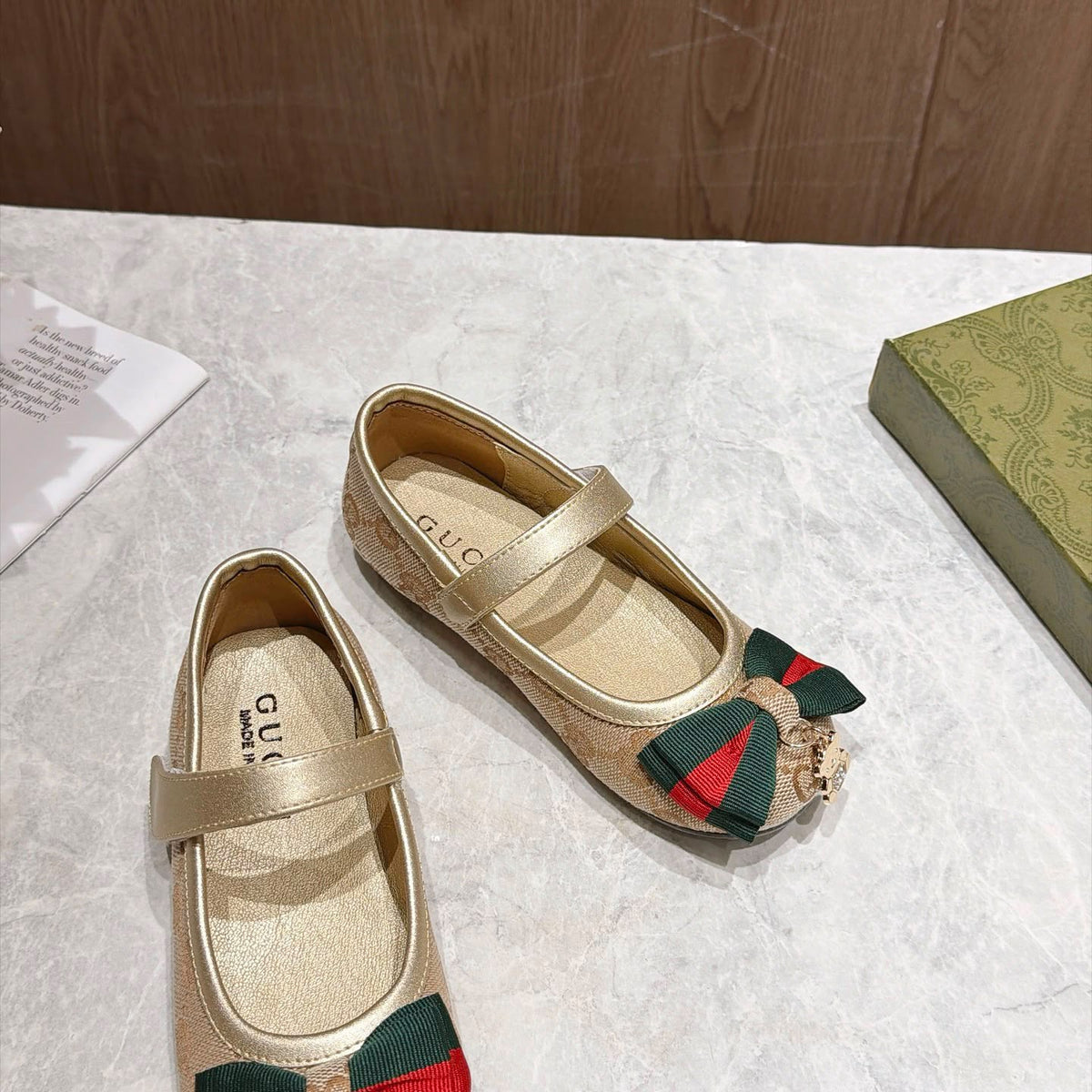 Gucci Kids GG Web Bow Ballerinas