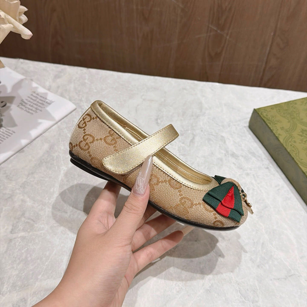 Gucci Kids GG Web Bow Ballerinas