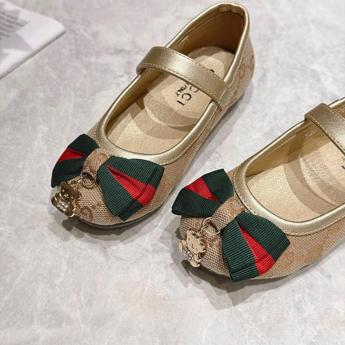 Gucci Kids Teddy Charm GG Ballerinas