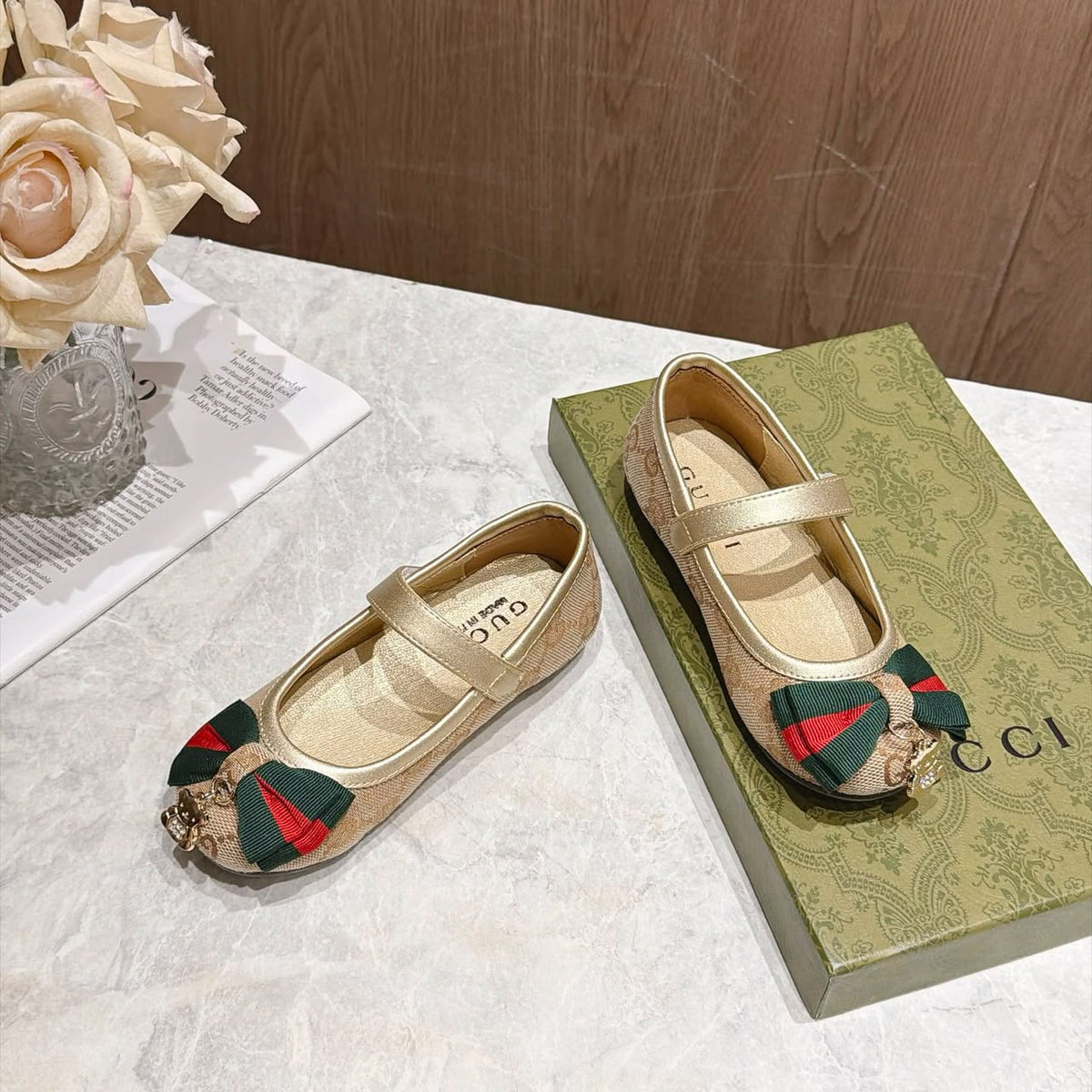Gucci Kids Teddy Charm GG Ballerinas