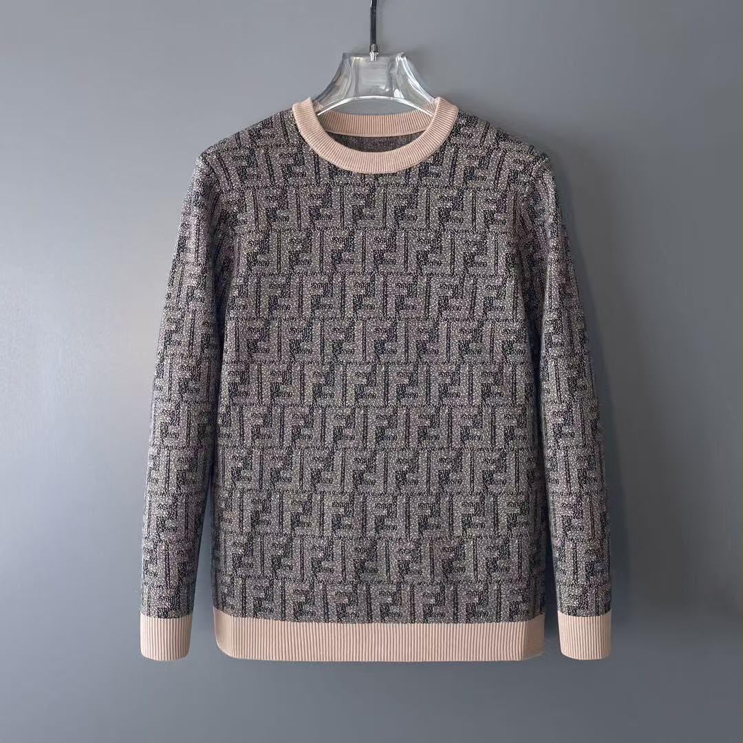 FENDI FF Monogram Plain Trim Crew Neck Sweater