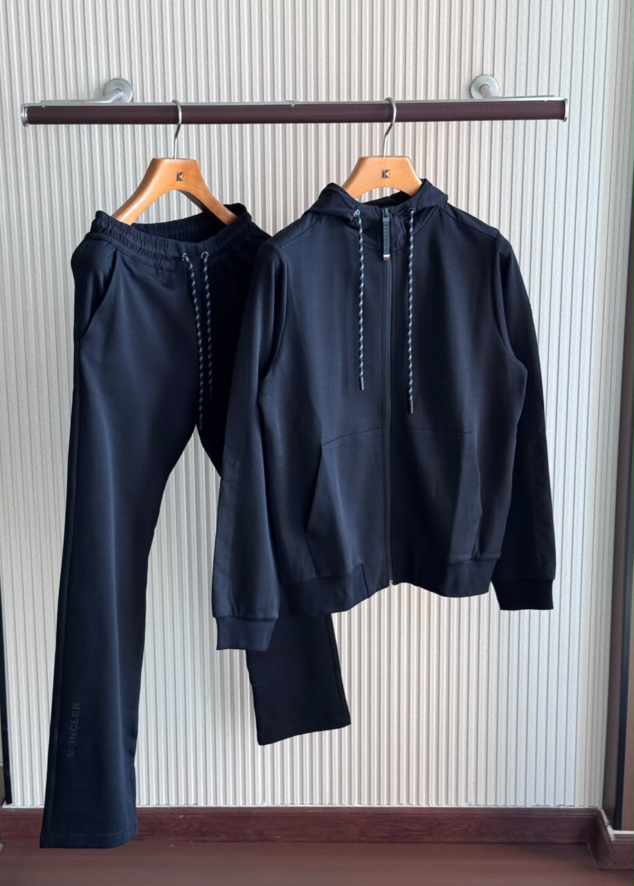 MONCLER Black Zip Hoodie and Trouser Set
