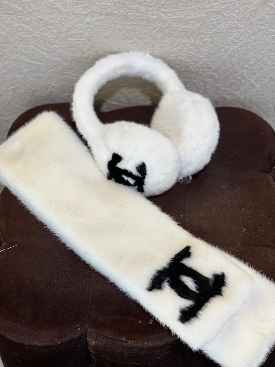 CHANEL Logo Scarf and Earmuffs Set