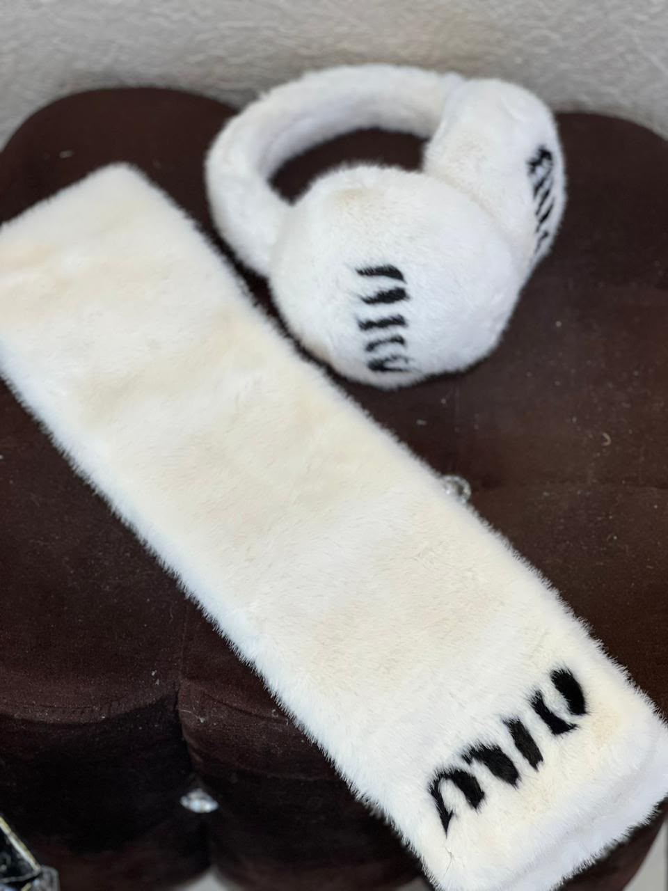 Miu Miu Contrast Logo Scarf and Earmuffs Set