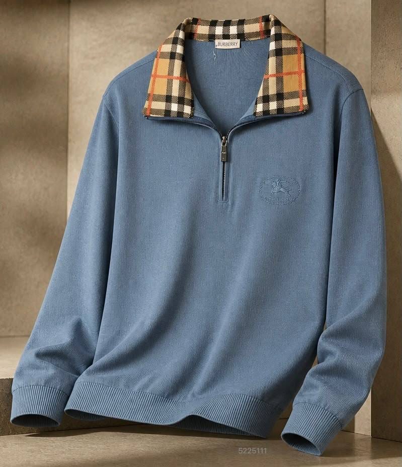 Burberry Check Collar Crest Quarter Zip Sweater
