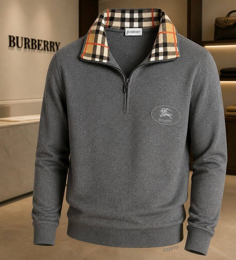 Burberry Check Collar Crest Quarter Zip Sweater
