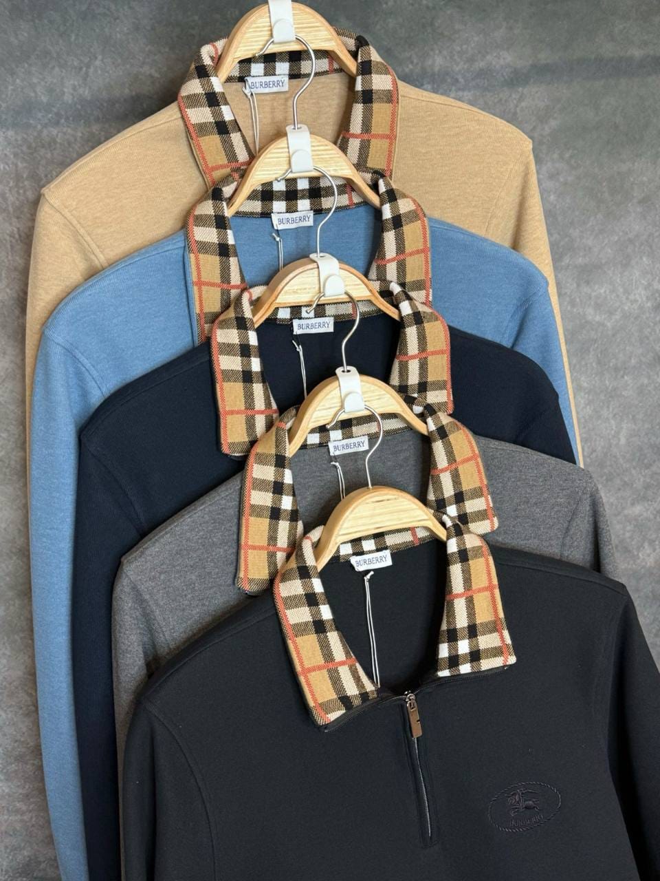 Burberry Check Collar Crest Quarter Zip Sweater