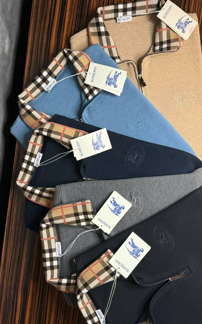 Burberry Check Collar Crest Quarter Zip Sweater