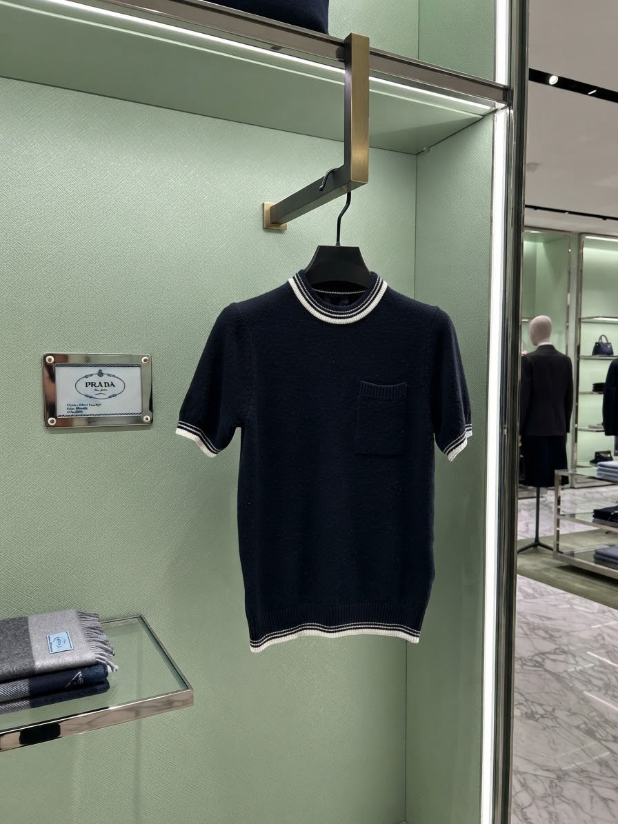 Prada Striped Trim Chest Pocket T Shirt