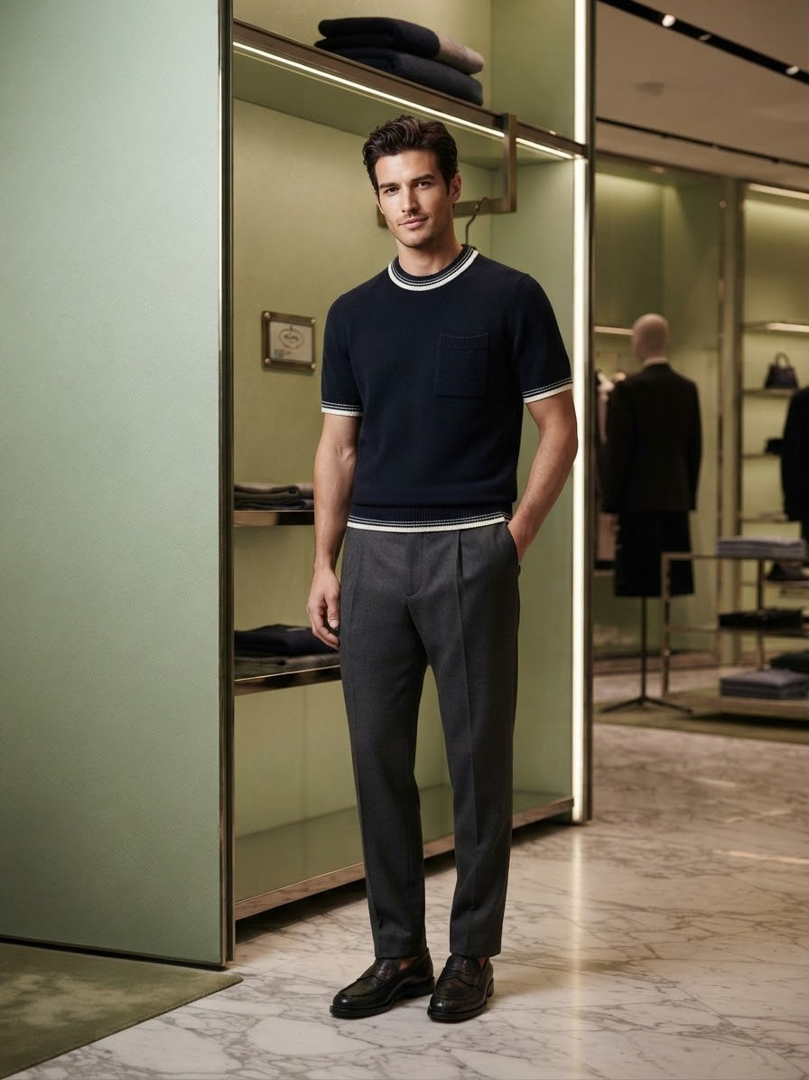 Prada Striped Trim Chest Pocket T Shirt