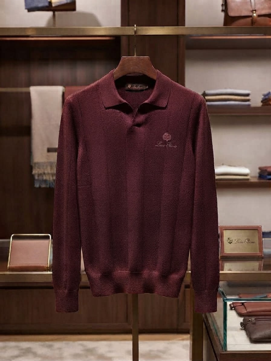 Loro Piana Vertical Rib Long Sleeve Polo