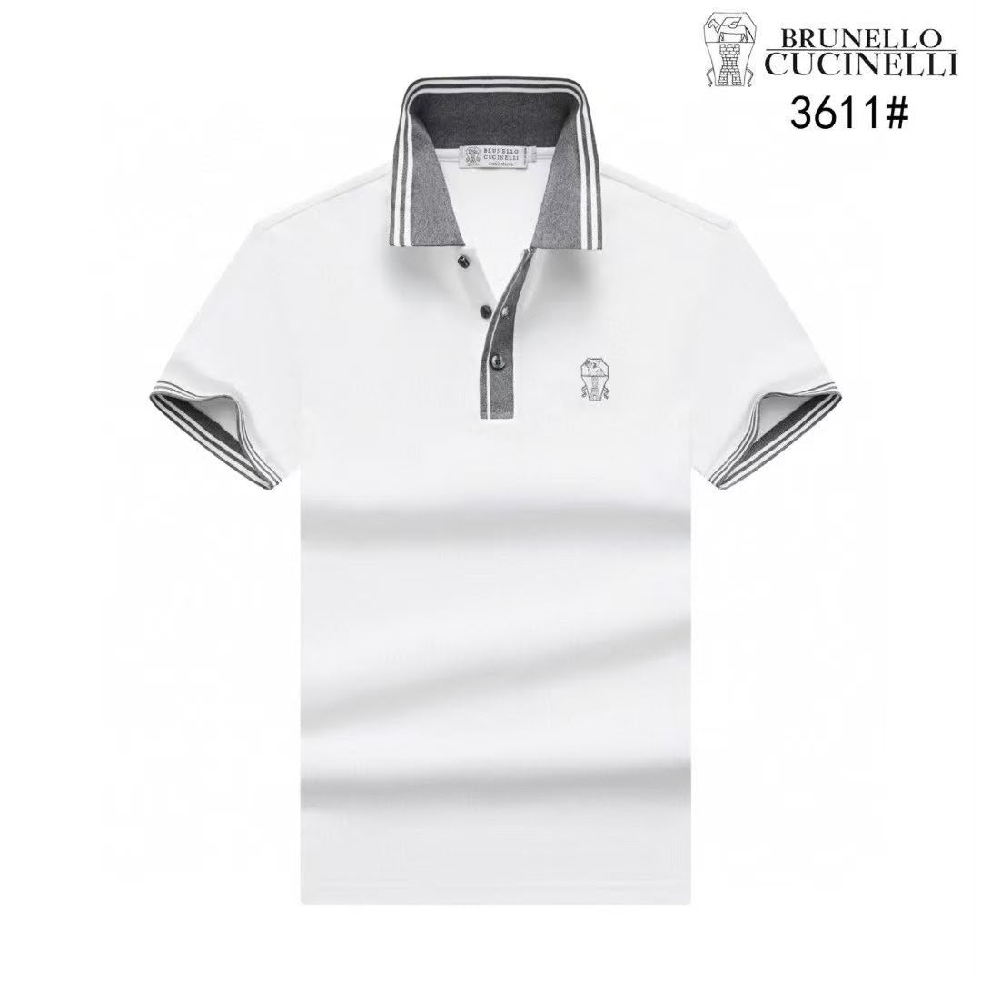 Brunello Cucinelli Striped Grey Collar Polo