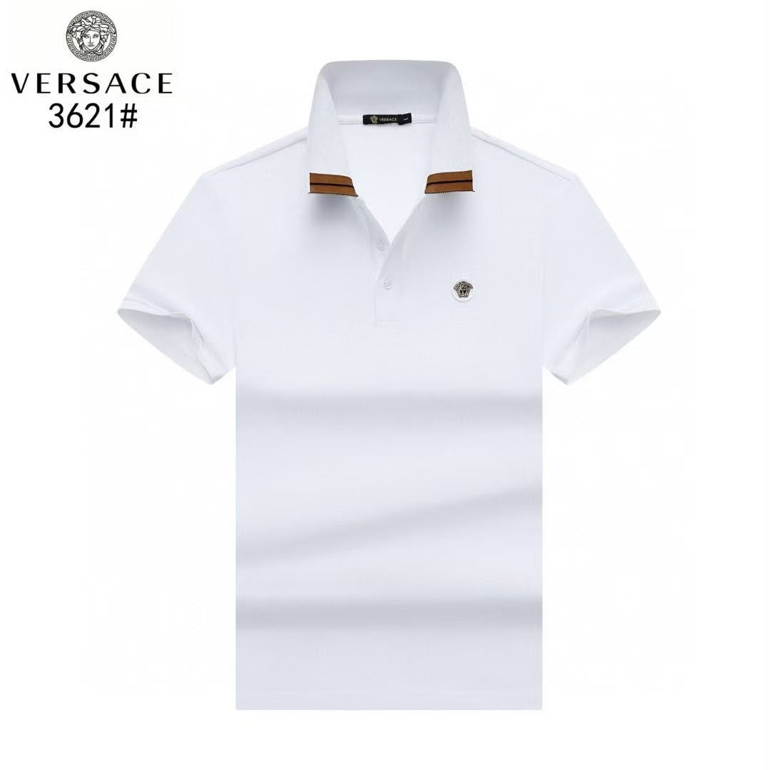 Versace Medusa Striped Collar Polo