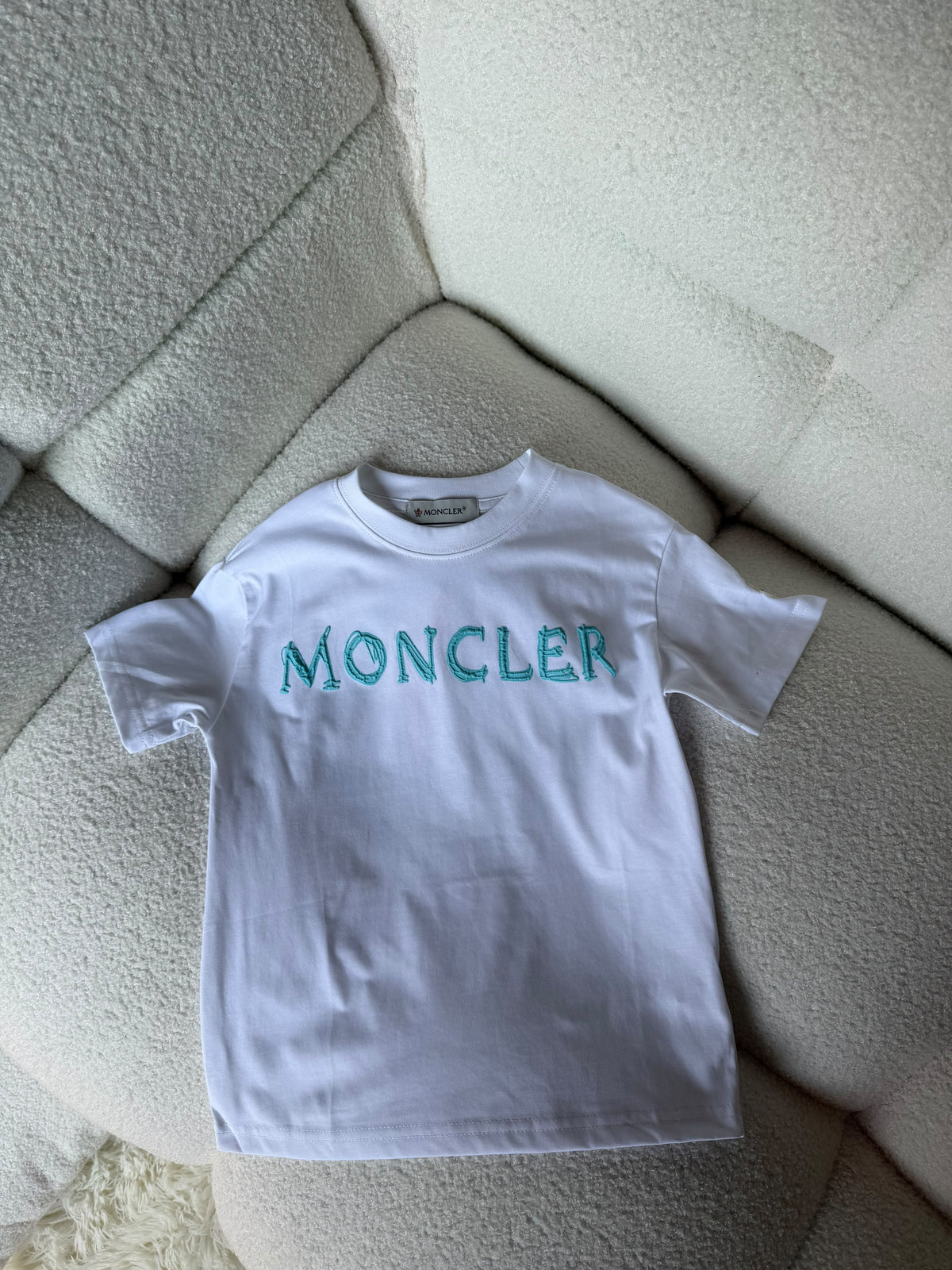 Moncler Kids Turquoise Letter Logo Tee