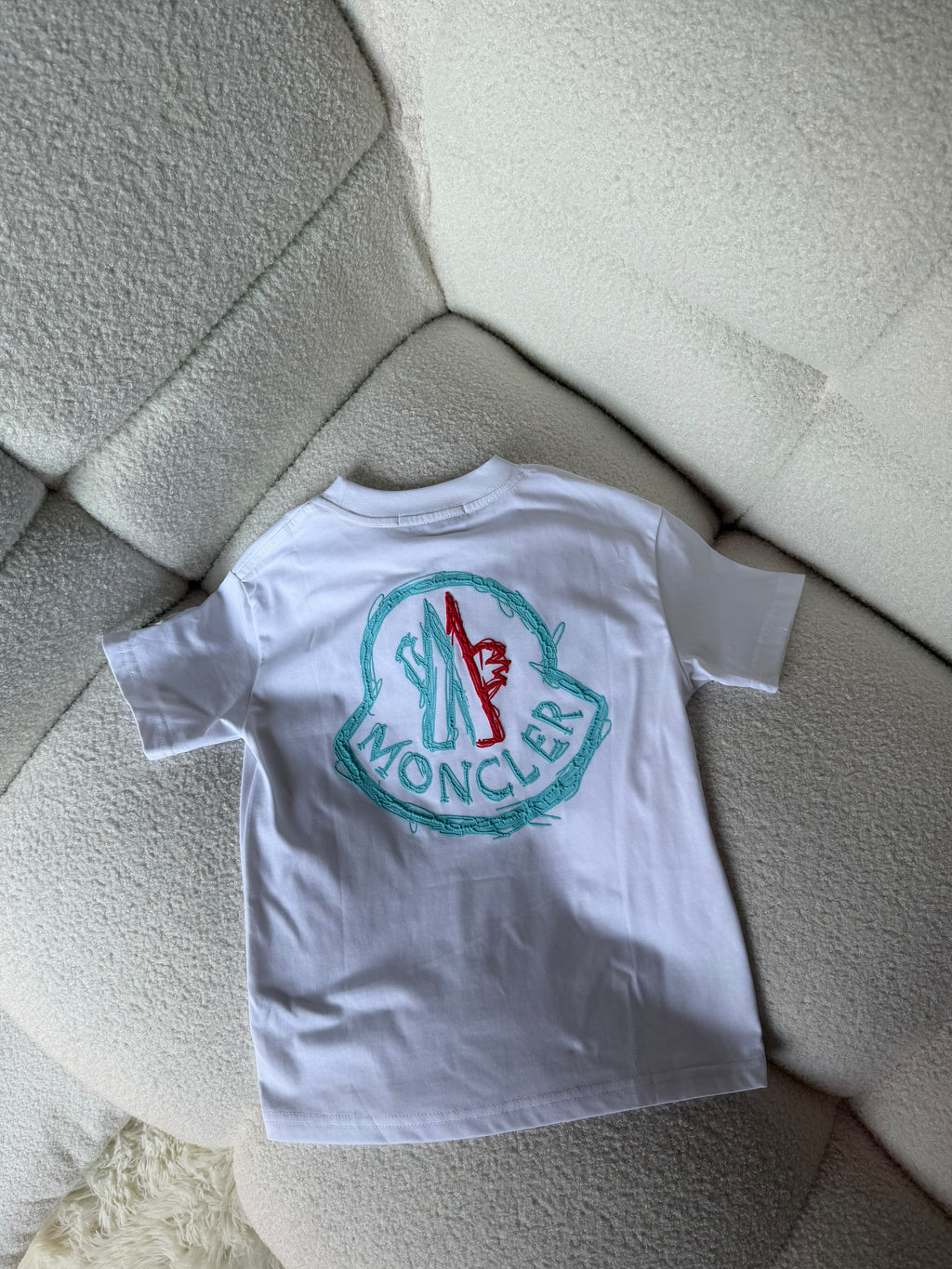 Moncler Kids Turquoise Letter Logo Tee