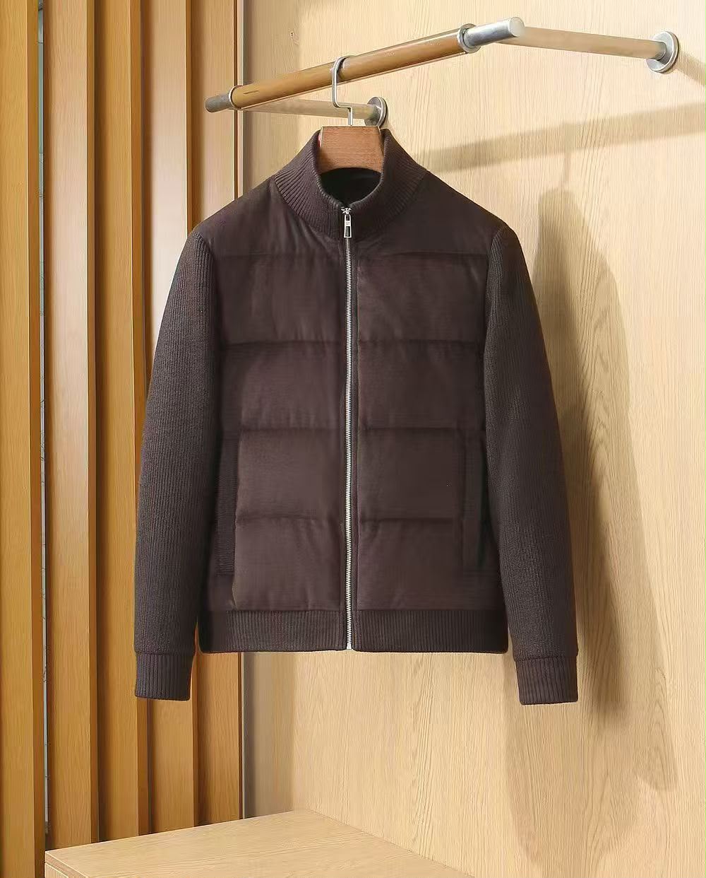 Loro Piana Quilted Front Ribbed Sleeve Zip Jacket