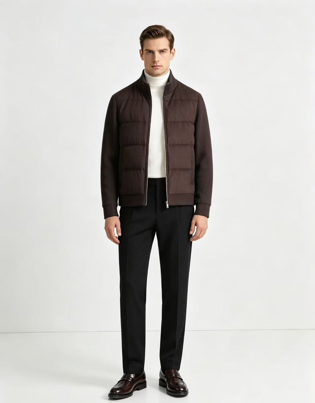 Loro Piana Quilted Front Ribbed Sleeve Zip Jacket
