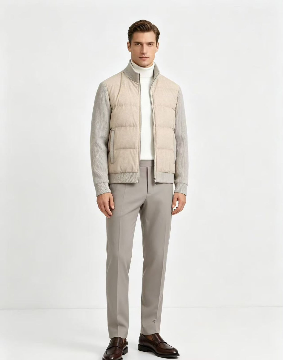 Loro Piana Quilted Front Ribbed Sleeve Zip Jacket