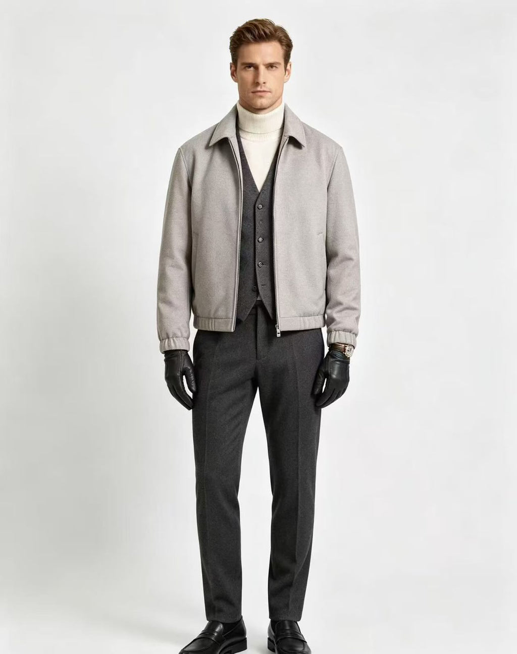 Loro Piana Point Collar Zip Front Jacket