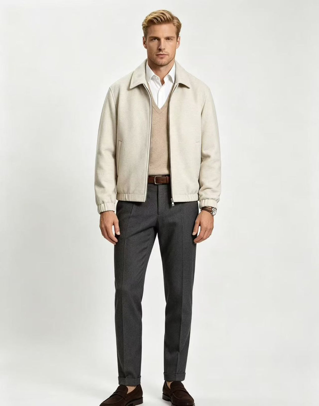 Loro Piana Point Collar Zip Front Jacket