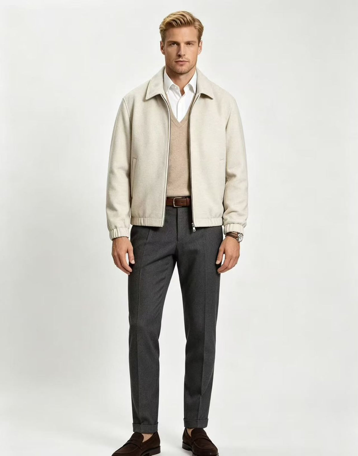 Loro Piana Point Collar Zip Front Jacket