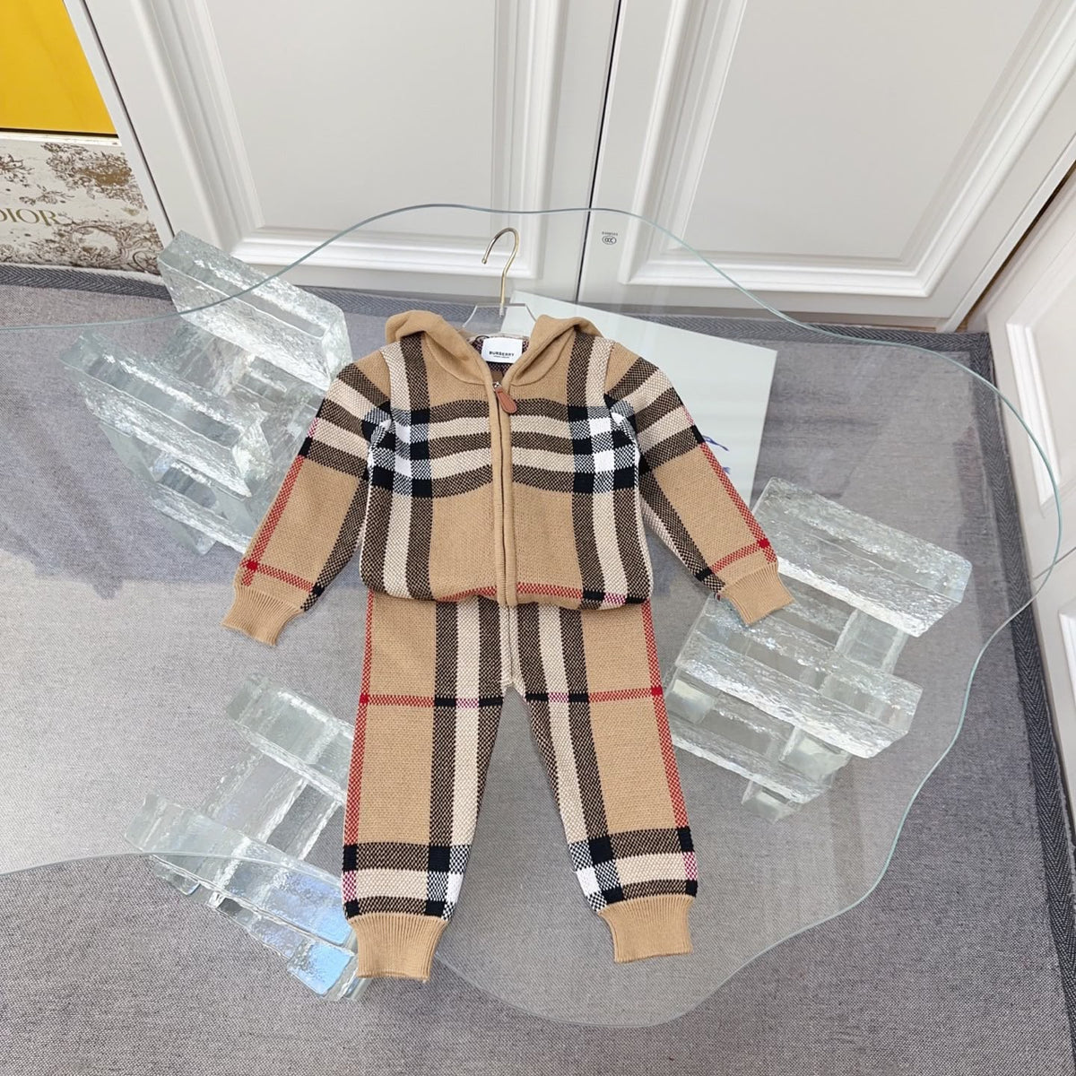 Burberry Kids Camel Check Hooded Set