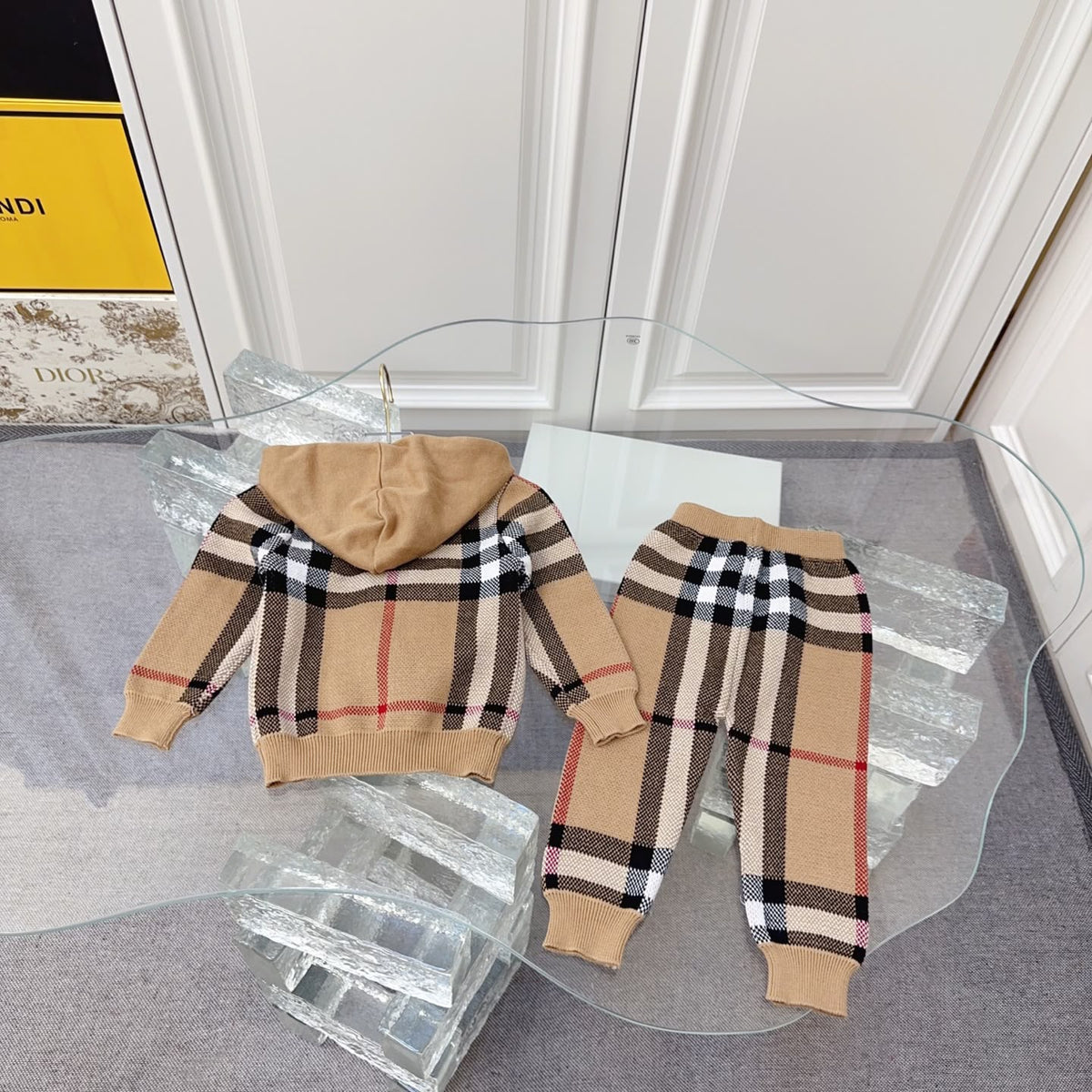 Burberry Kids Camel Check Hooded Set
