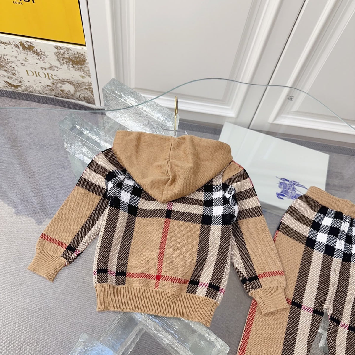 Burberry Kids Camel Check Hooded Set