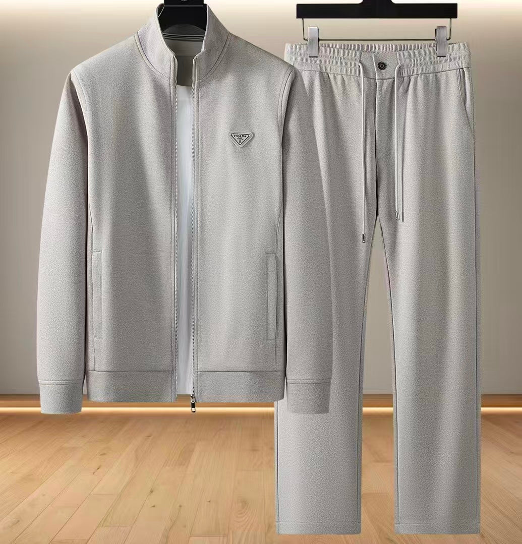 PRADA Light Grey Stand Collar Tracksuit