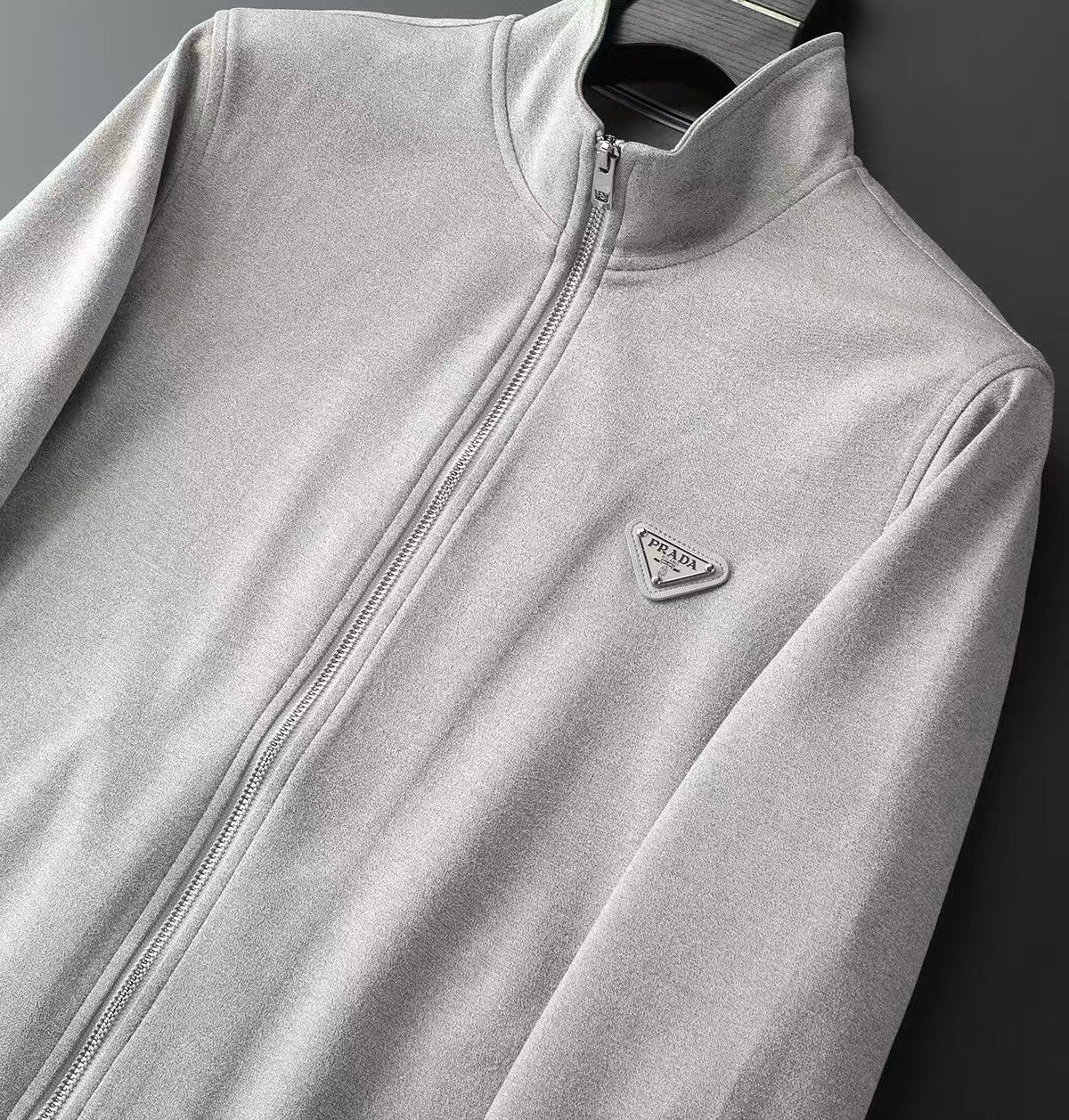 PRADA Light Grey Stand Collar Tracksuit