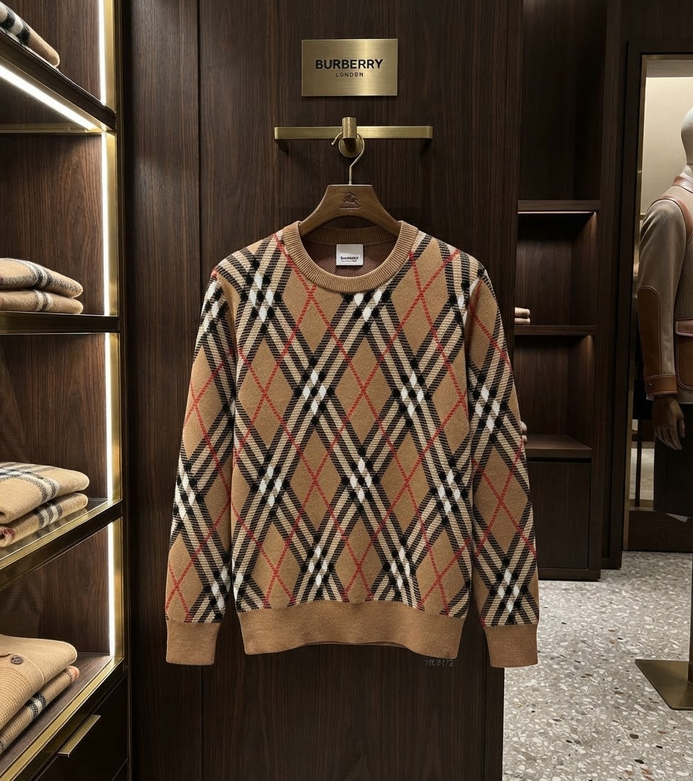 Burberry Diagonal Check Crew Neck Sweater