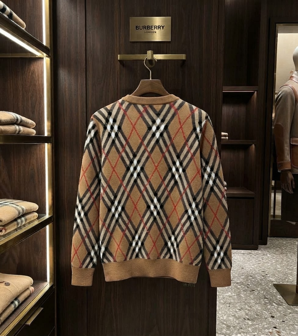 Burberry Diagonal Check Crew Neck Sweater