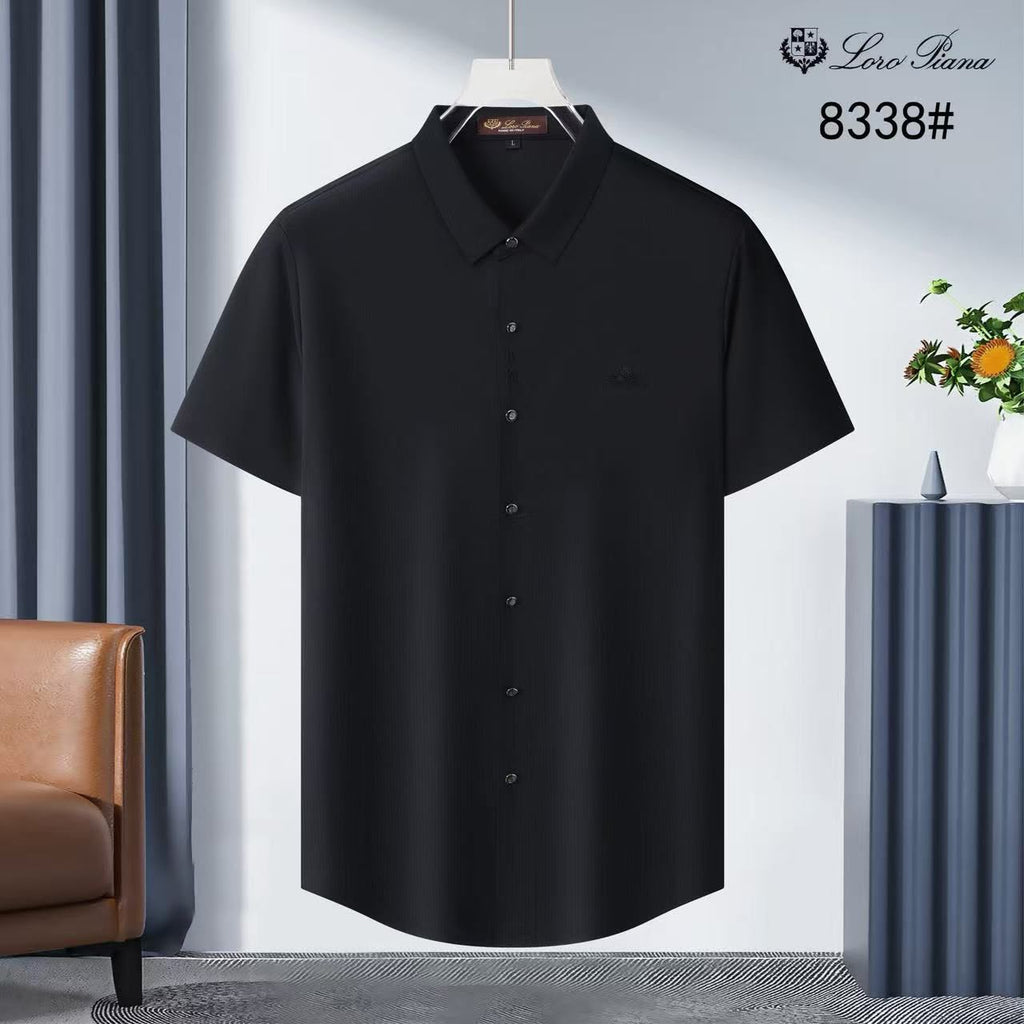 Loro Piana Tonal Crest Short Sleeve Button Shirt