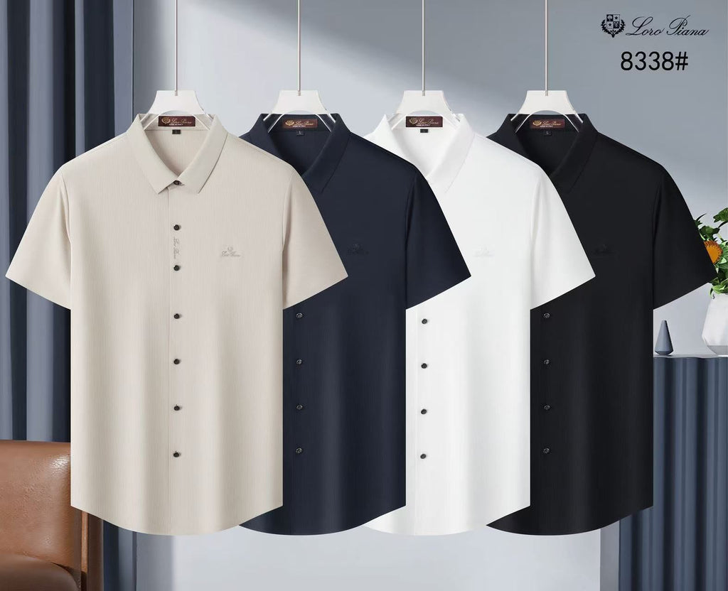 Loro Piana Tonal Crest Short Sleeve Button Shirt
