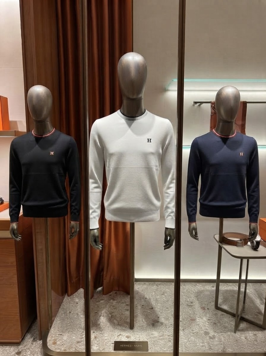 HERMES H Emblem Contrast Trim Crew Neck Sweater