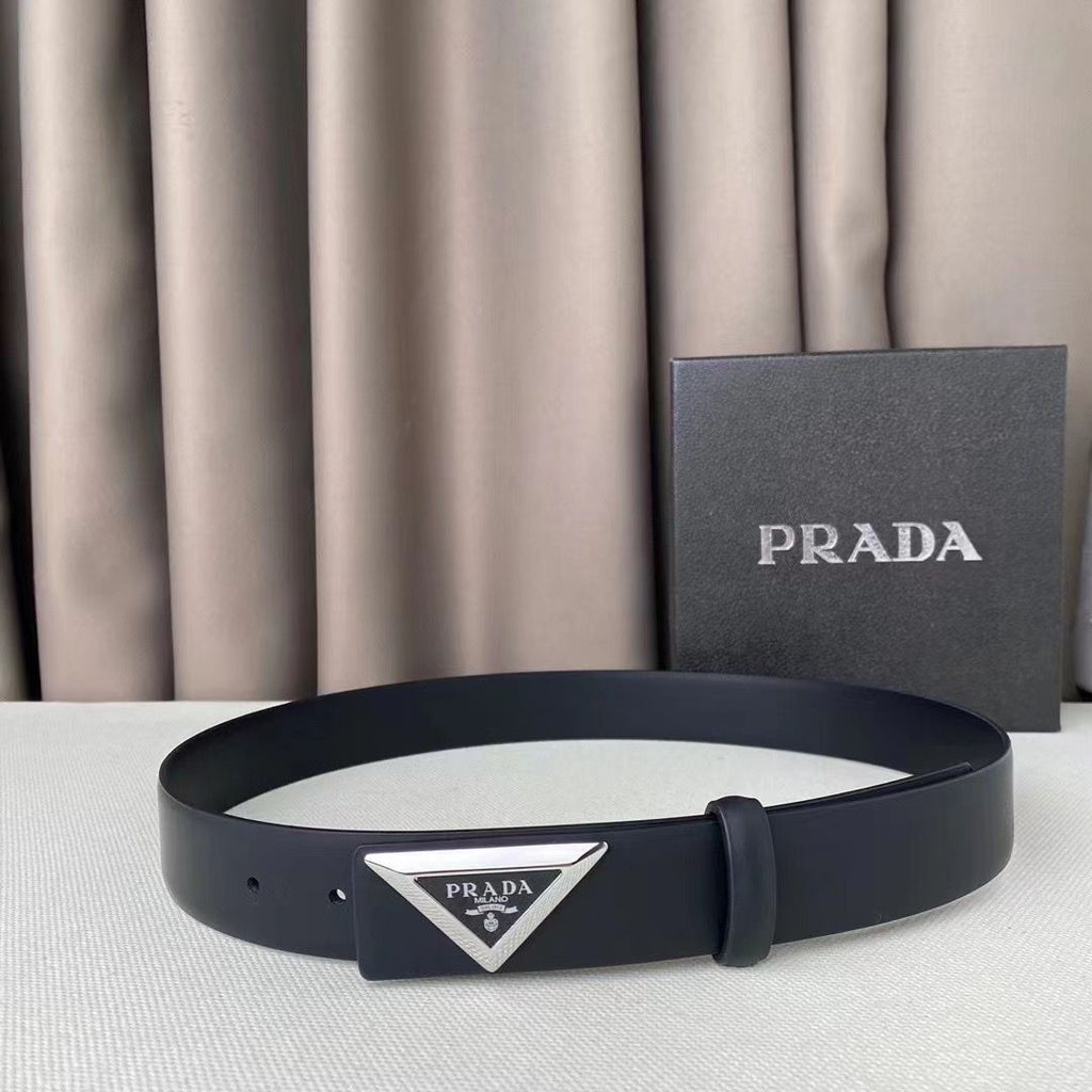 Prada Triangle Logo Leather Belt