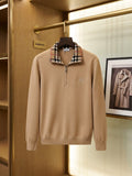 Burberry Check Collar Crest Quarter Zip Sweater