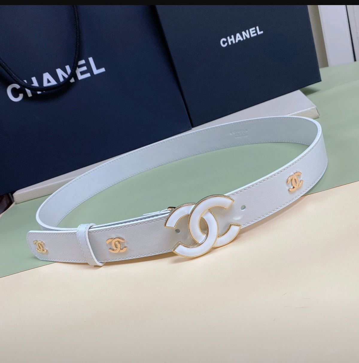 CHANEL — Quilted Calfskin CC Logo Belt