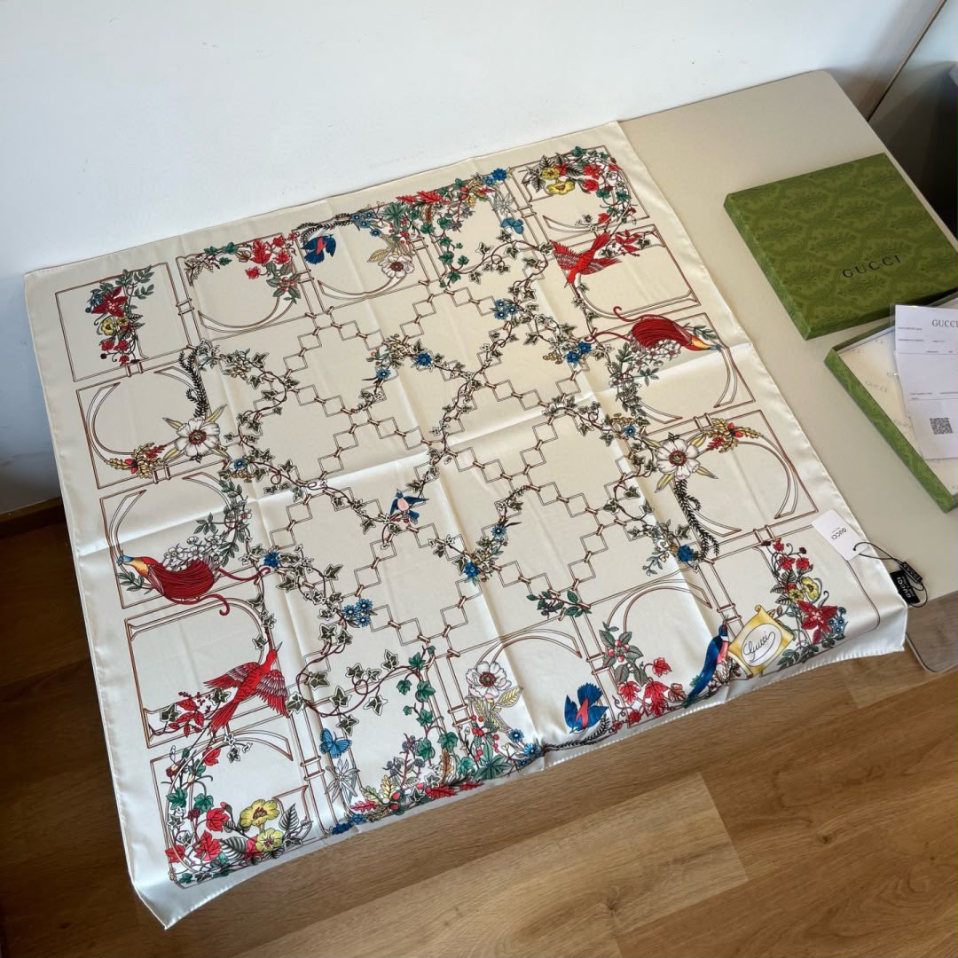 Gucci Floral Bird Square Scarf