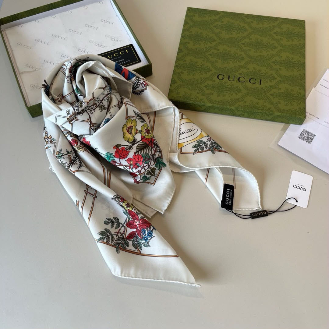 Gucci Floral Bird Square Scarf