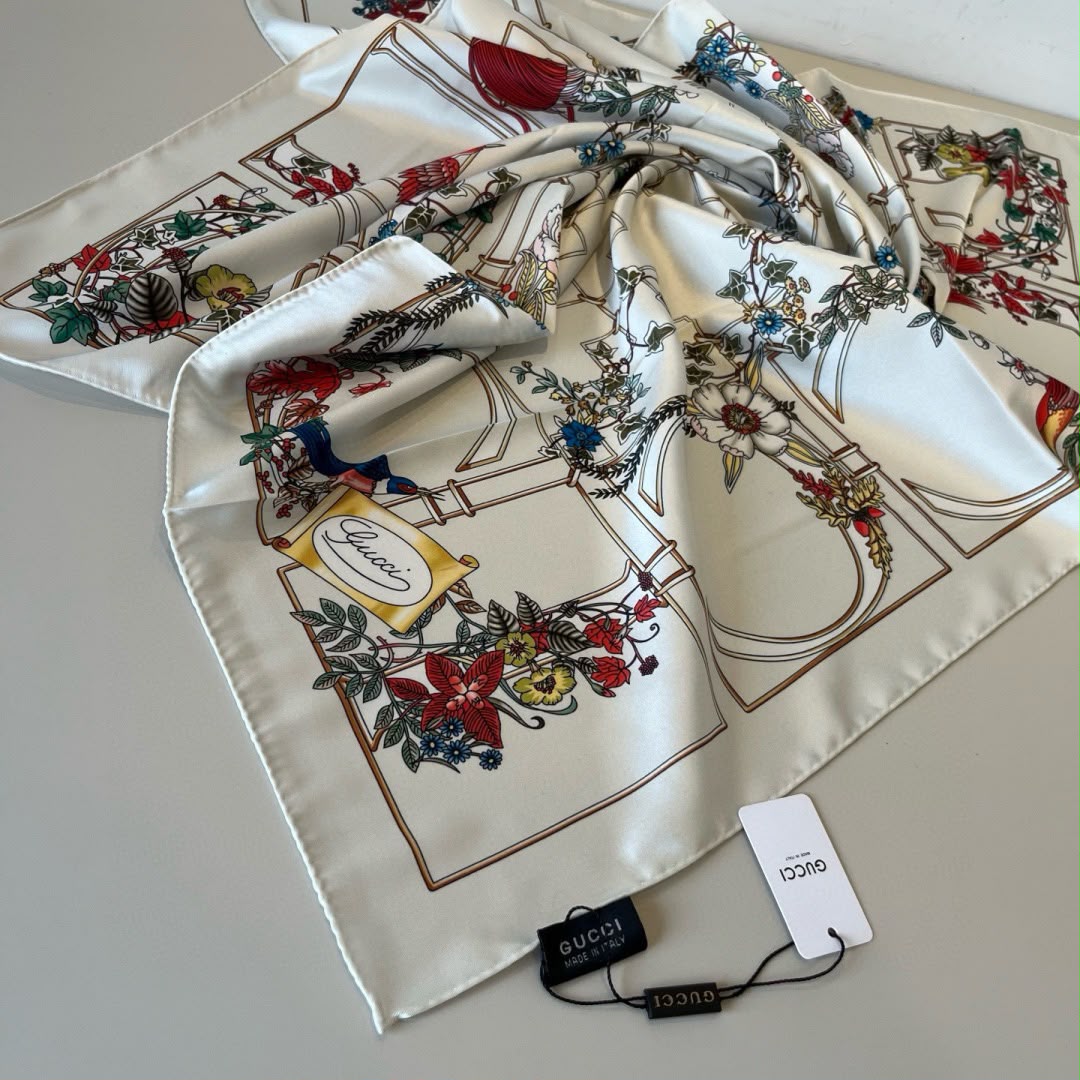 Gucci Floral Bird Square Scarf
