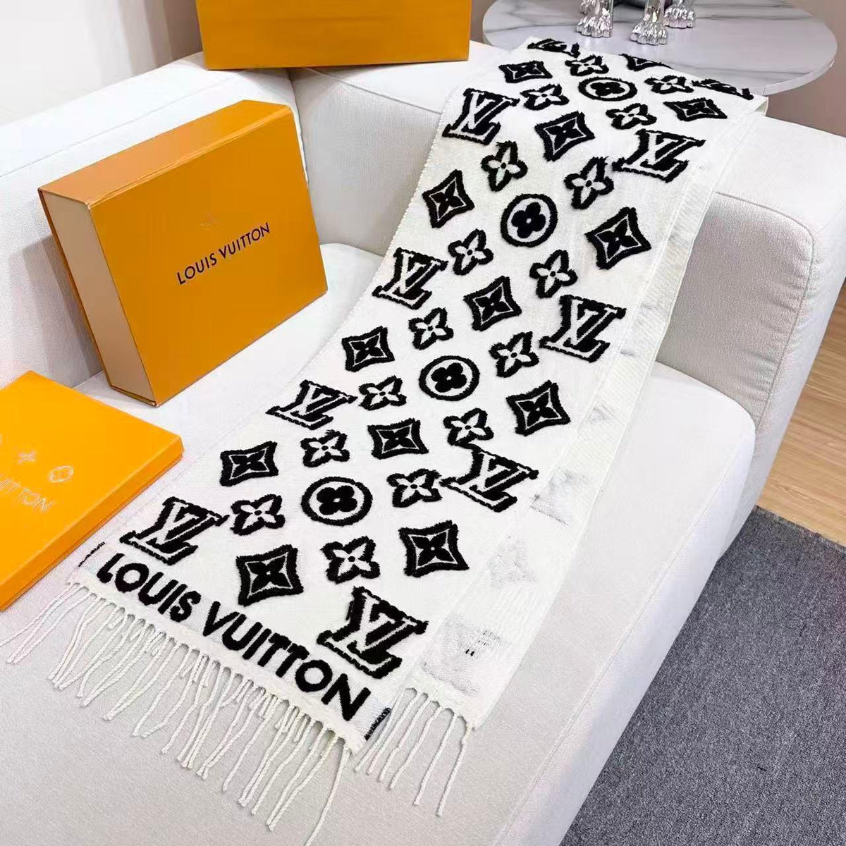 Louis Vuitton Large Monogram Fringed Scarf