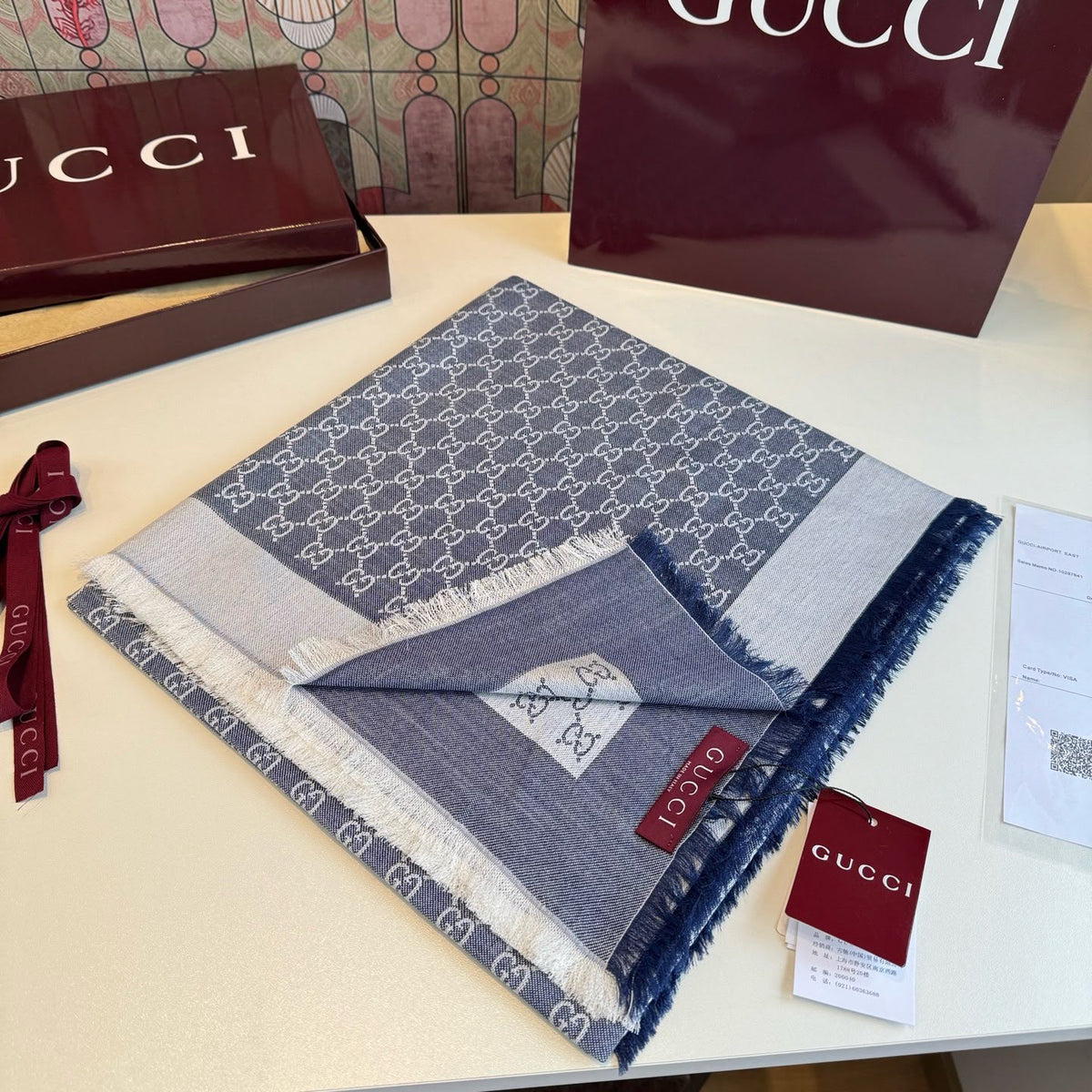 Gucci GG Border Fringed Scarf