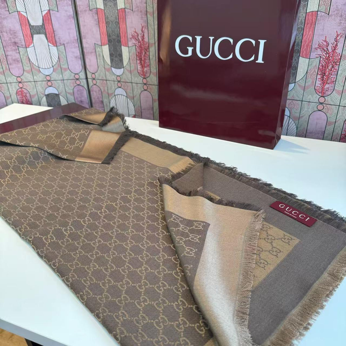 Gucci GG Border Fringed Scarf