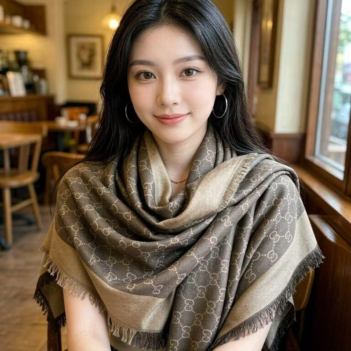 Gucci GG Border Fringed Scarf