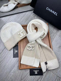 CHANEL Colour Block Scarf & Beanie Set