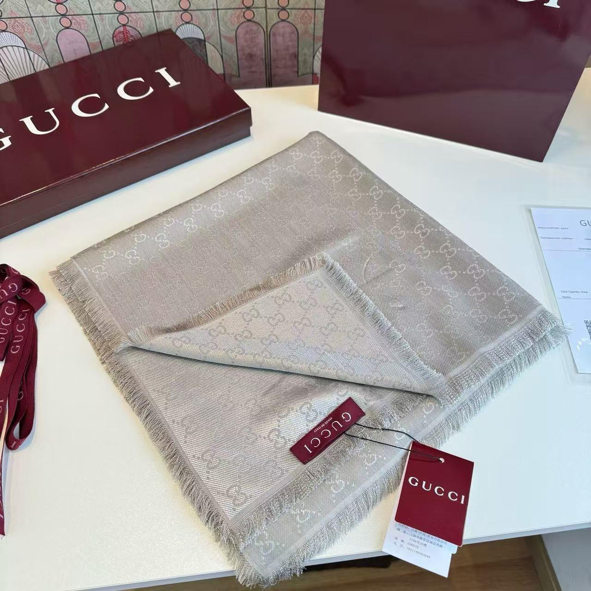 Gucci Tonal GG Fringed Scarf