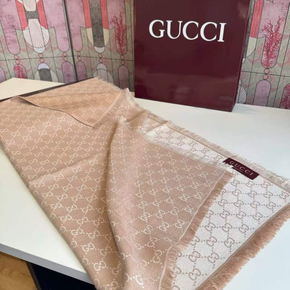 Gucci Tonal GG Fringed Scarf