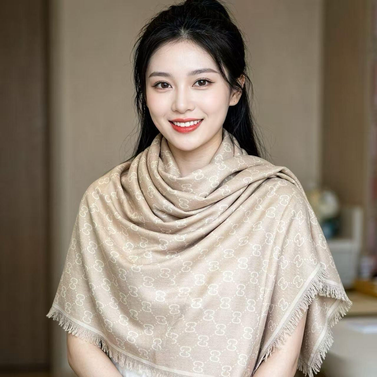 Gucci Tonal GG Fringed Scarf